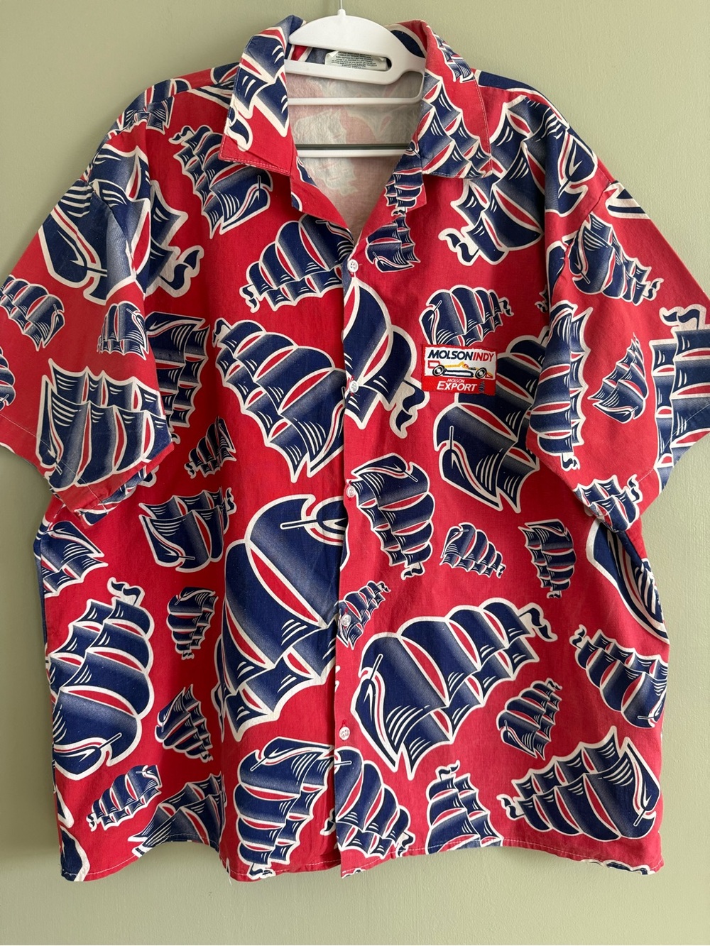 Vintage 90s Molson Indy Export Beer Racing Nautical Ship Shirt XL Red White Blue